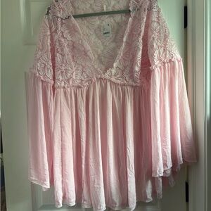 Free People Blush Floral Lace Tunic